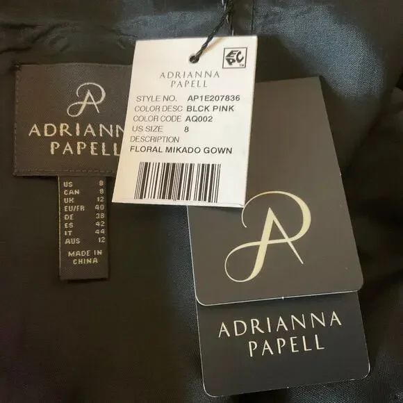 Adrianna Papell Floral Print A-Line Evening Gown Black and Pink Size 8 Dress - Picture 8 of 10